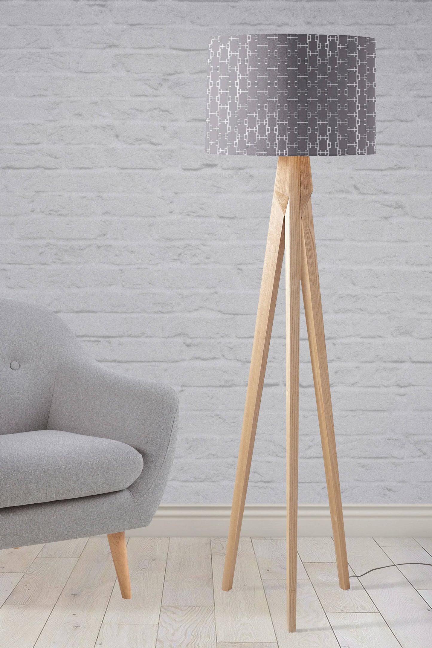 Grey with White Squares Geometric Design Lampshade, Ceiling or Table Lamp Shade