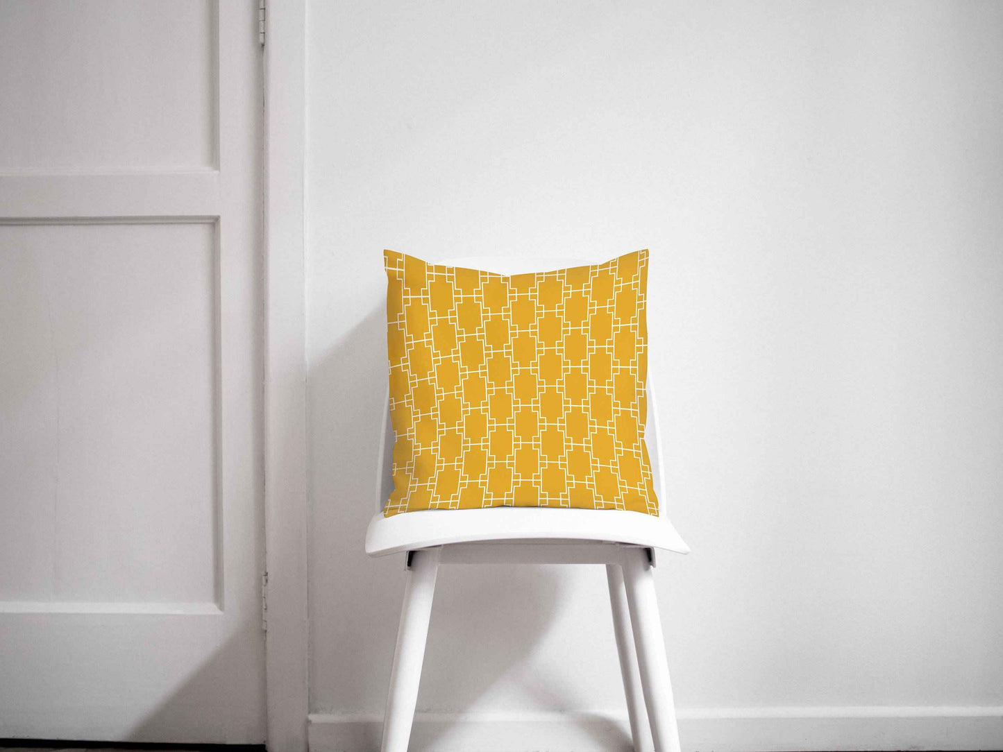Yellow Cushion with a White Squares Geometric Design, Throw Pillow