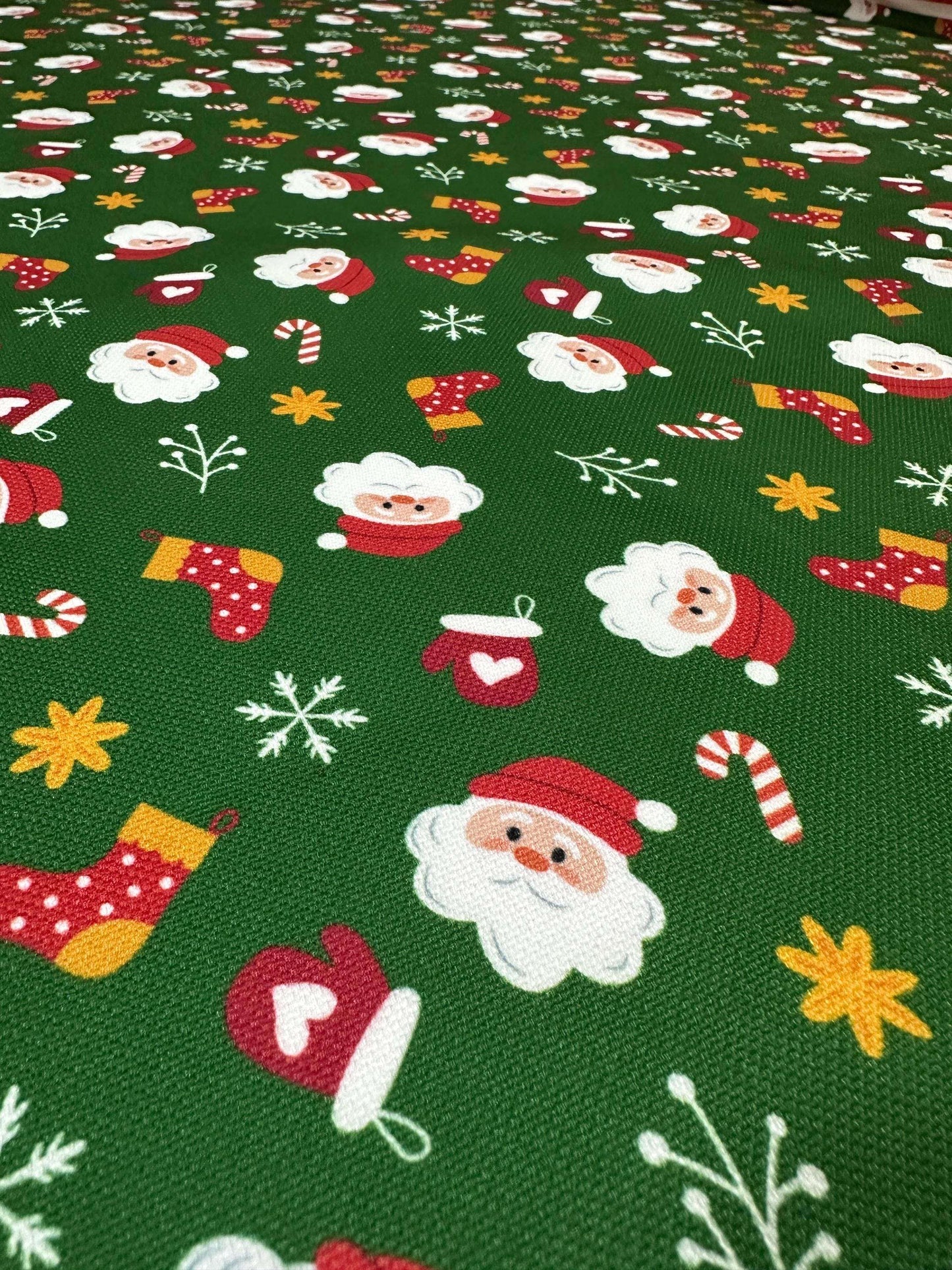 Green Santa Claus Christmas Fabric Sold by Metre