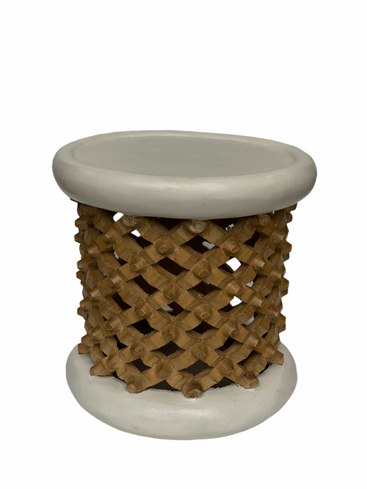 Bamileke Stool - White/Natural - 41cmD