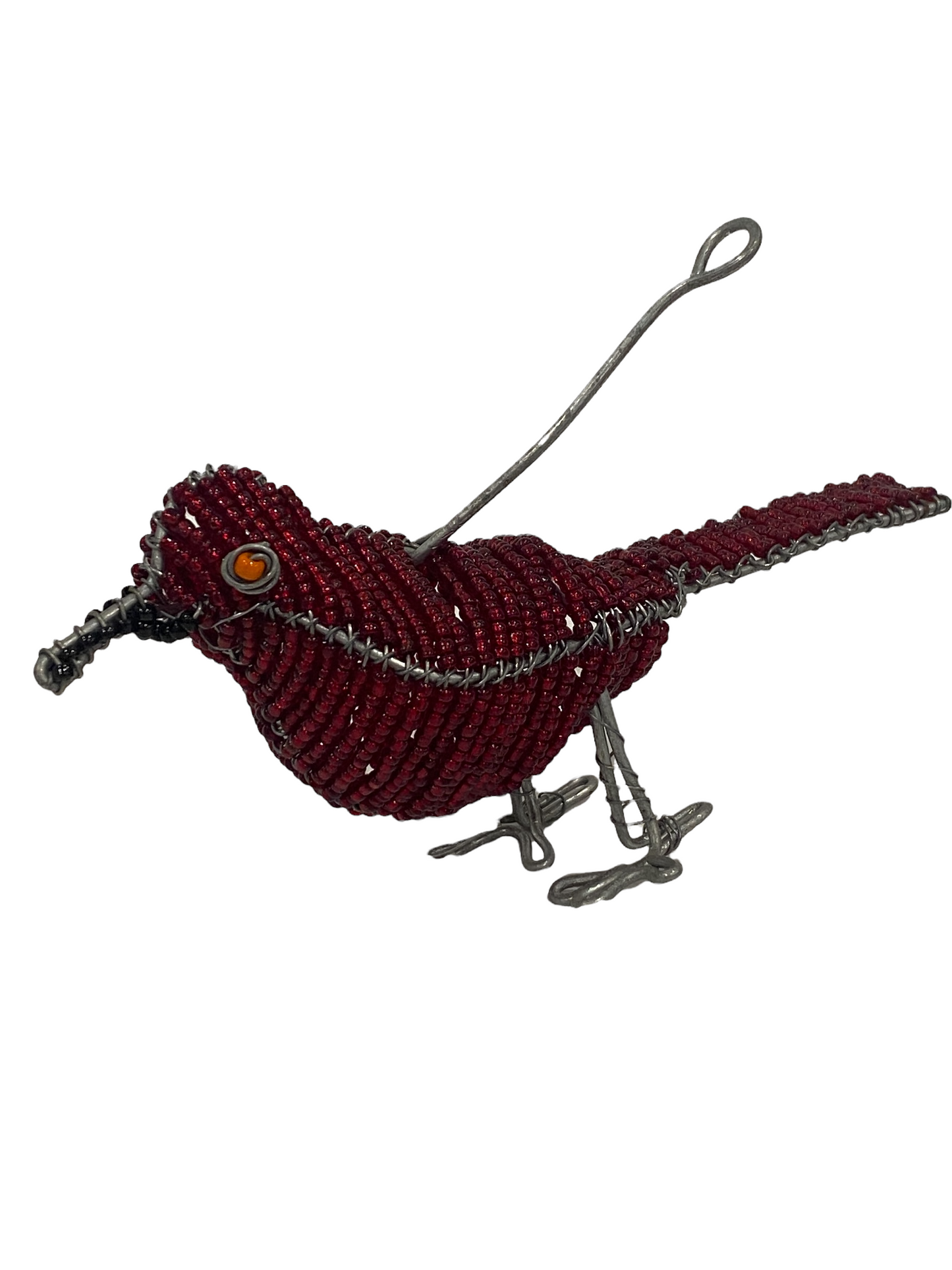 African Beaded Wire Garden Birds - Red (17.5)