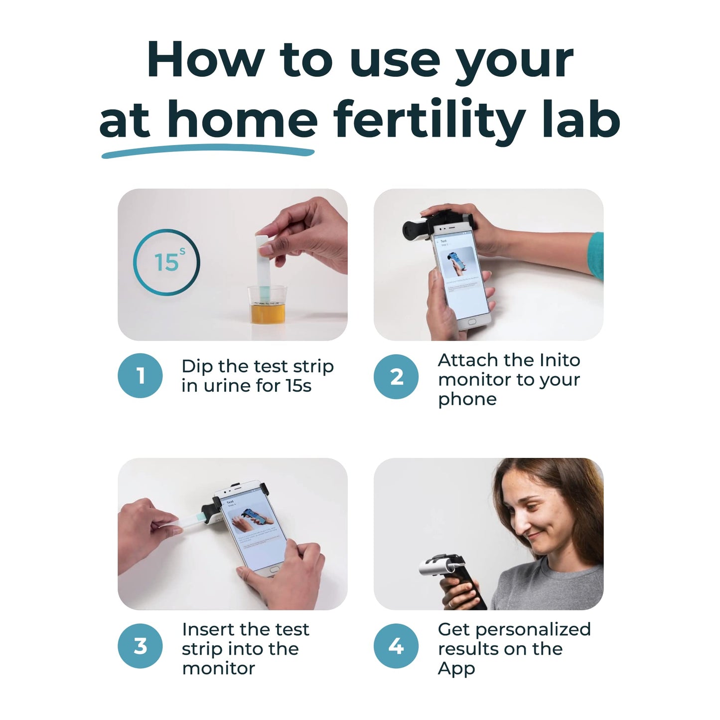 Inito Fertility Monitor & Hormone Tracker for Women | Estrogen, LH, PdG (Urine Metabolite of progesterone), FSH | Track and Confirm Ovulation | Includes 15 Strips (Compatible with iPhone 13)