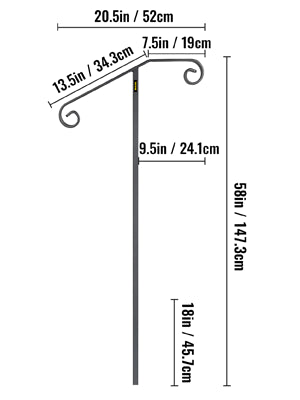 VEVOR Single Post Wrought Iron Handrail Post Mount Step Grab Supports in Ground Long Post Fits 1 or 2 Steps Grab Rail Single