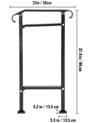 VEVOR Single Post Wrought Iron Handrail Post Mount Step Grab Supports in Ground Long Post Fits 1 or 2 Steps Grab Rail Single