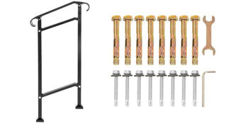 VEVOR Single Post Wrought Iron Handrail Post Mount Step Grab Supports in Ground Long Post Fits 1 or 2 Steps Grab Rail Single
