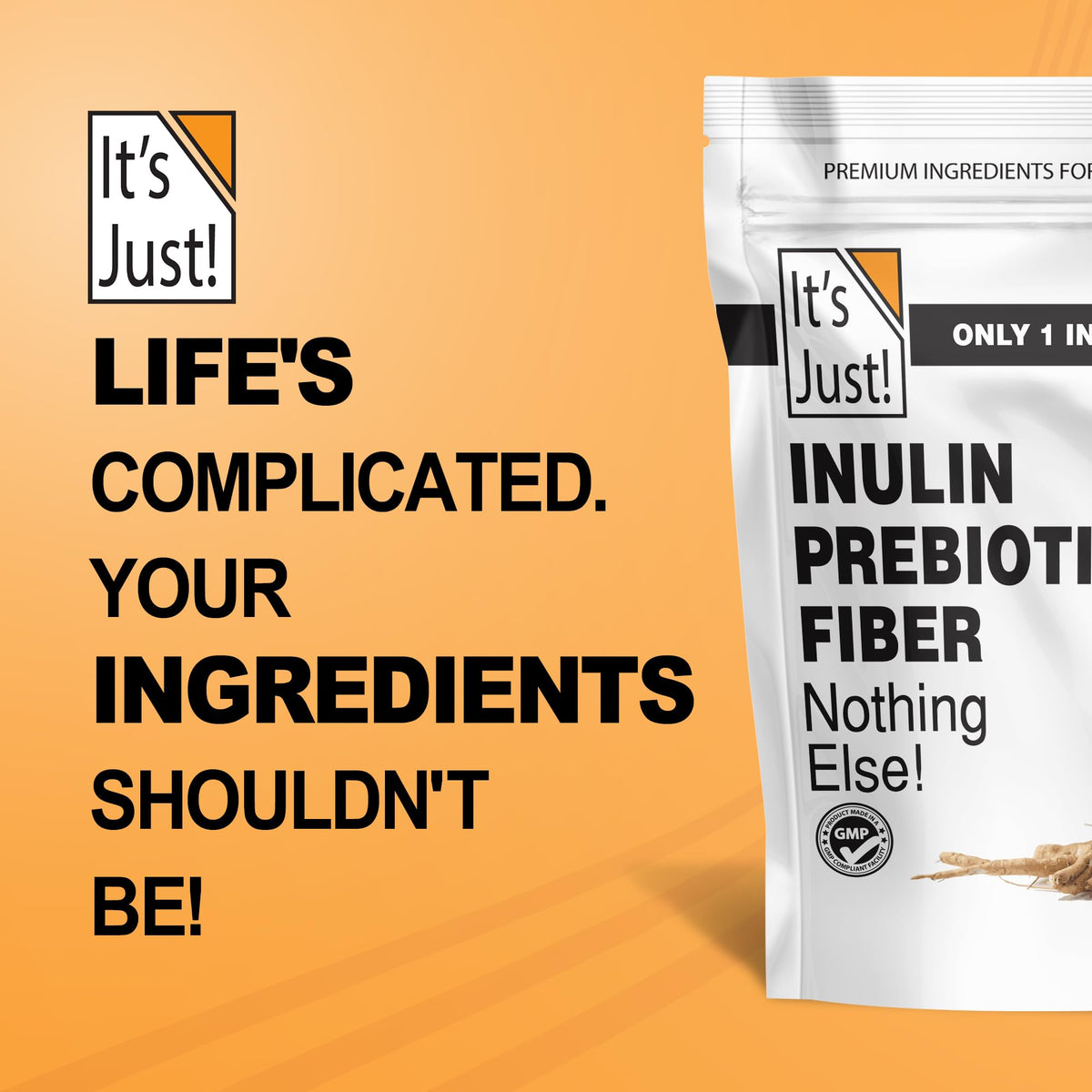 It's Just! Inulin Prebiotic Fiber – Water-Soluble Chicory Root Powder for Gut Health