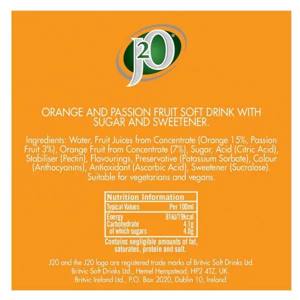 J2O Orange & Passion Fruit Bottle 275ml (Case of 12)