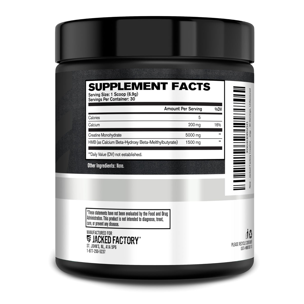 Jacked Factory Creatine Monohydrate + HMB Powder – Unflavored, 30 Servings