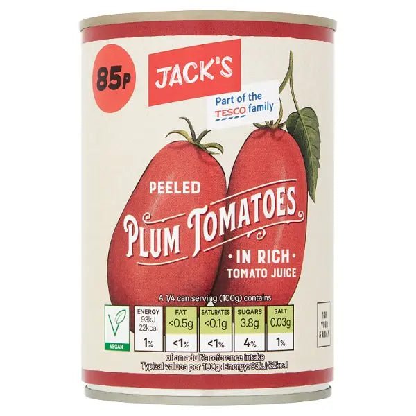 Jack's Peeled Plum Tomatoes in Rich Tomato Juice 400g (Case of 12)
