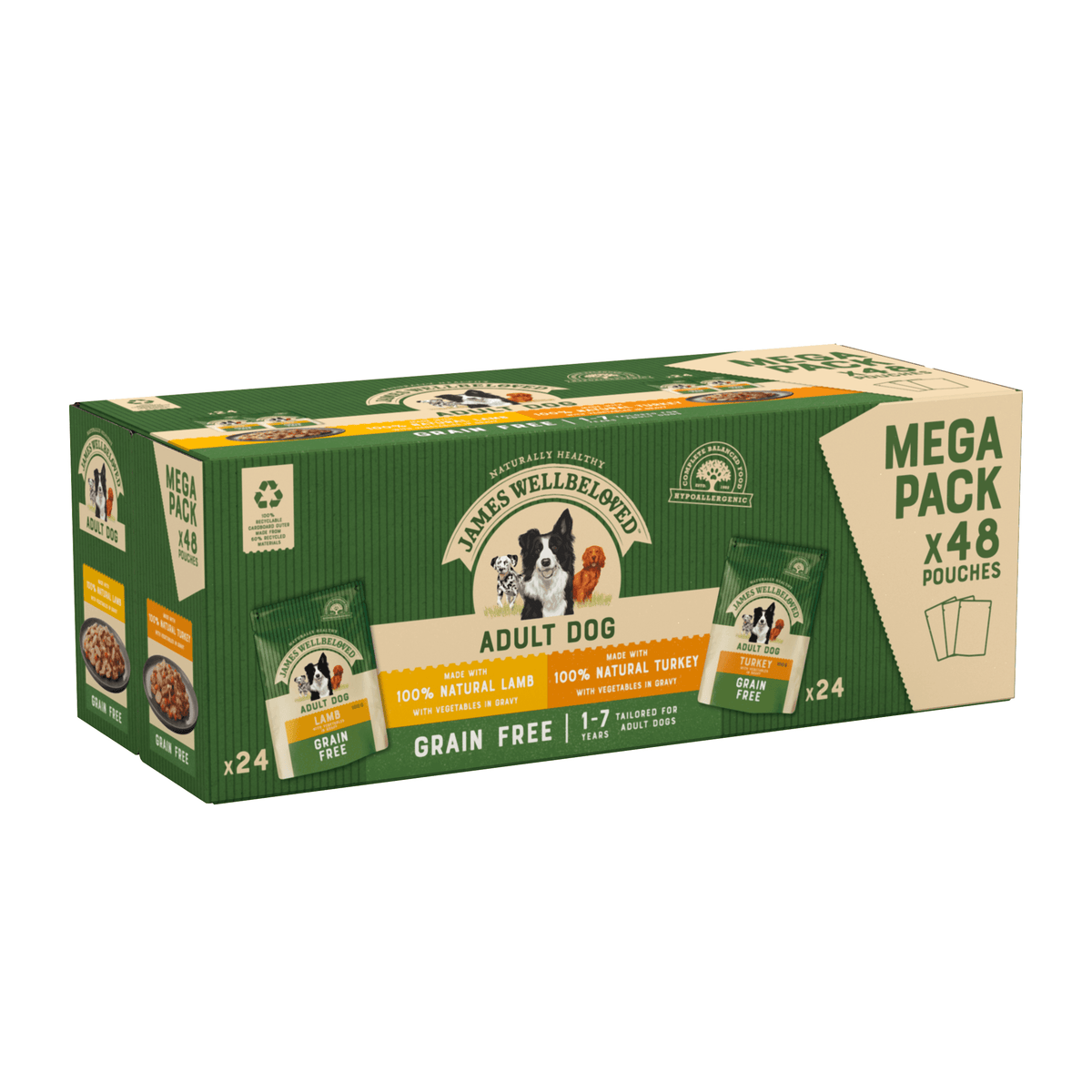 James Wellbeloved Adult Grain Free Turkey & Lamb Wet Dog Food Pouches 48 x 100g