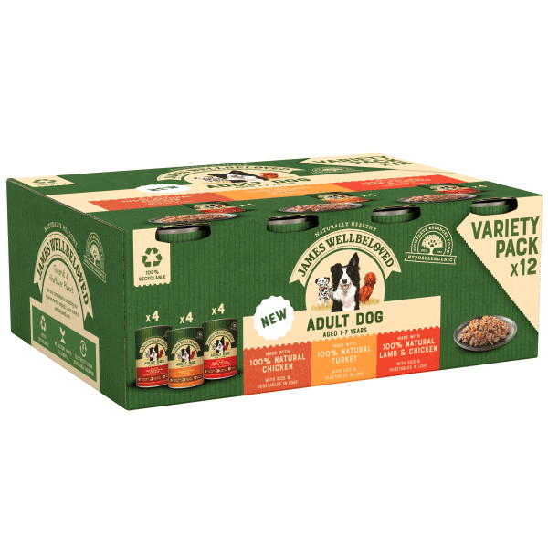 James Wellbeloved Dog Adult Turkey, Lamb & Chicken in Loaf Tins 12 x 400g
