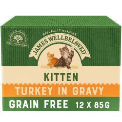 James Wellbeloved Kitten Grain Free Turkey in Gravy Wet Cat Food Pouches 12 x 85g - Case of 4