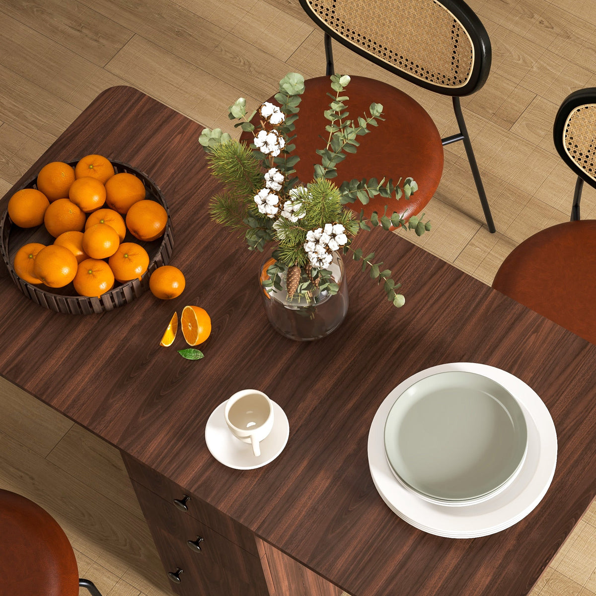 HOMCOM Folding Dining Table, Drop Leaf Table With Drawers Distressed Brown