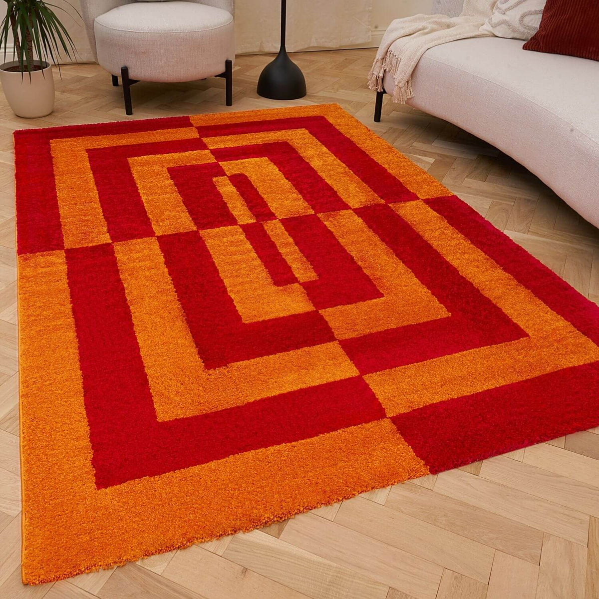 Joli Geometric Red & Orange Rug