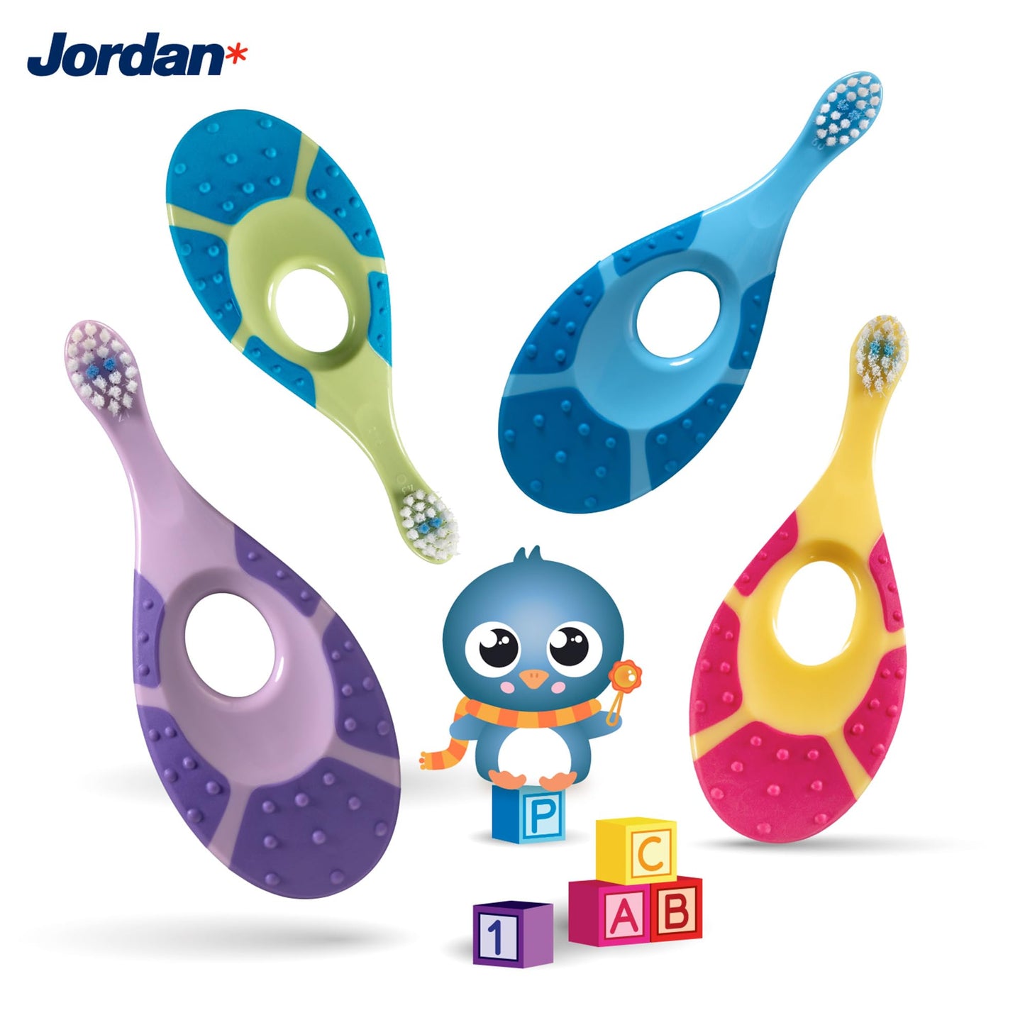 Jordan* Step 1 Baby Toothbrush – 0-2 Years | Soft Bristles | BPA Free | Green and Blue | 4 Pack