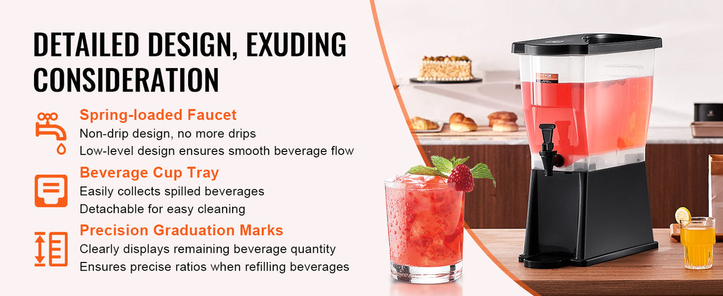 VEVOR Beverage Dispenser for Parties Plastic Juice Dispenser Tea Lemonade Juice Water Dispenser for Restaurants Hotels Parties