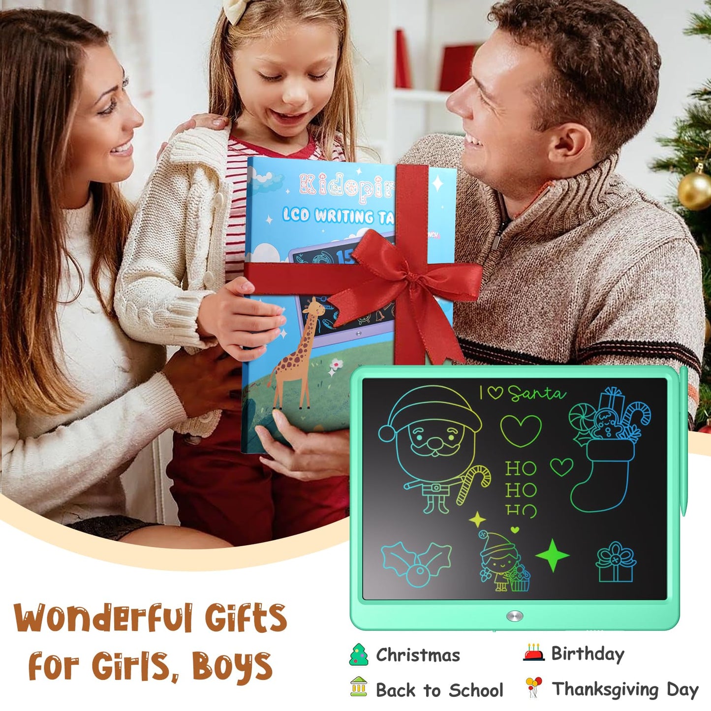 Kidopire LCD Writing Tablet for Kids | 15-Inch Doodle Board for Learning, Mess-Free Fun