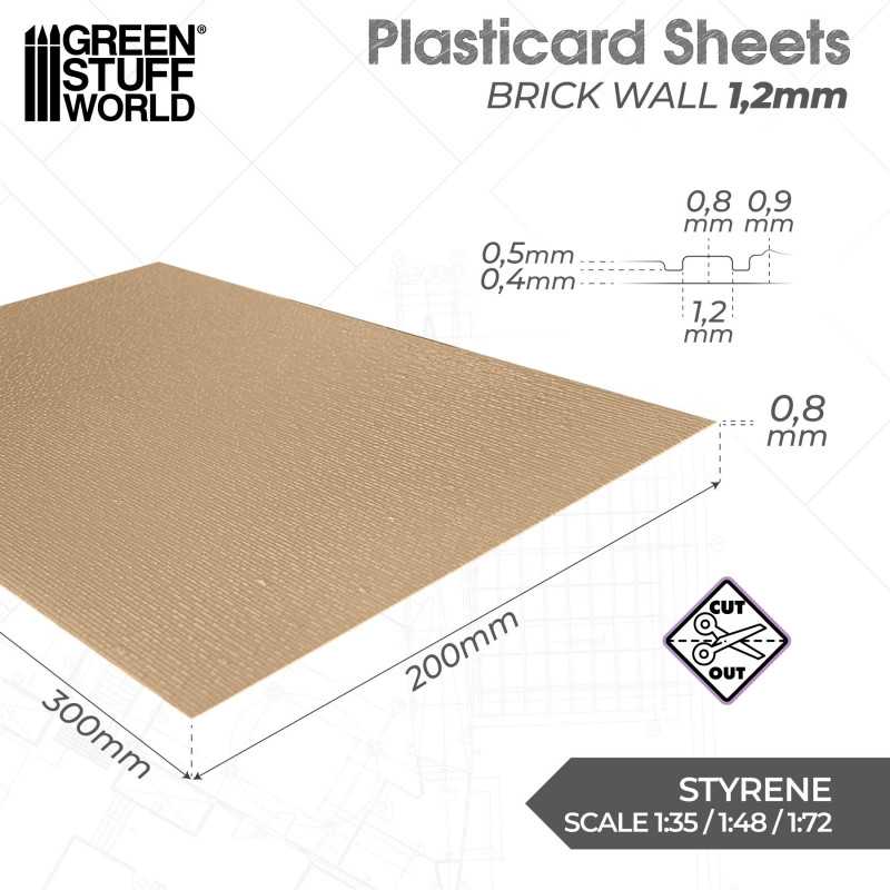 Textured ABS Plasticard Sheet - Brick Wall (1.2mm) | Green Stuff World