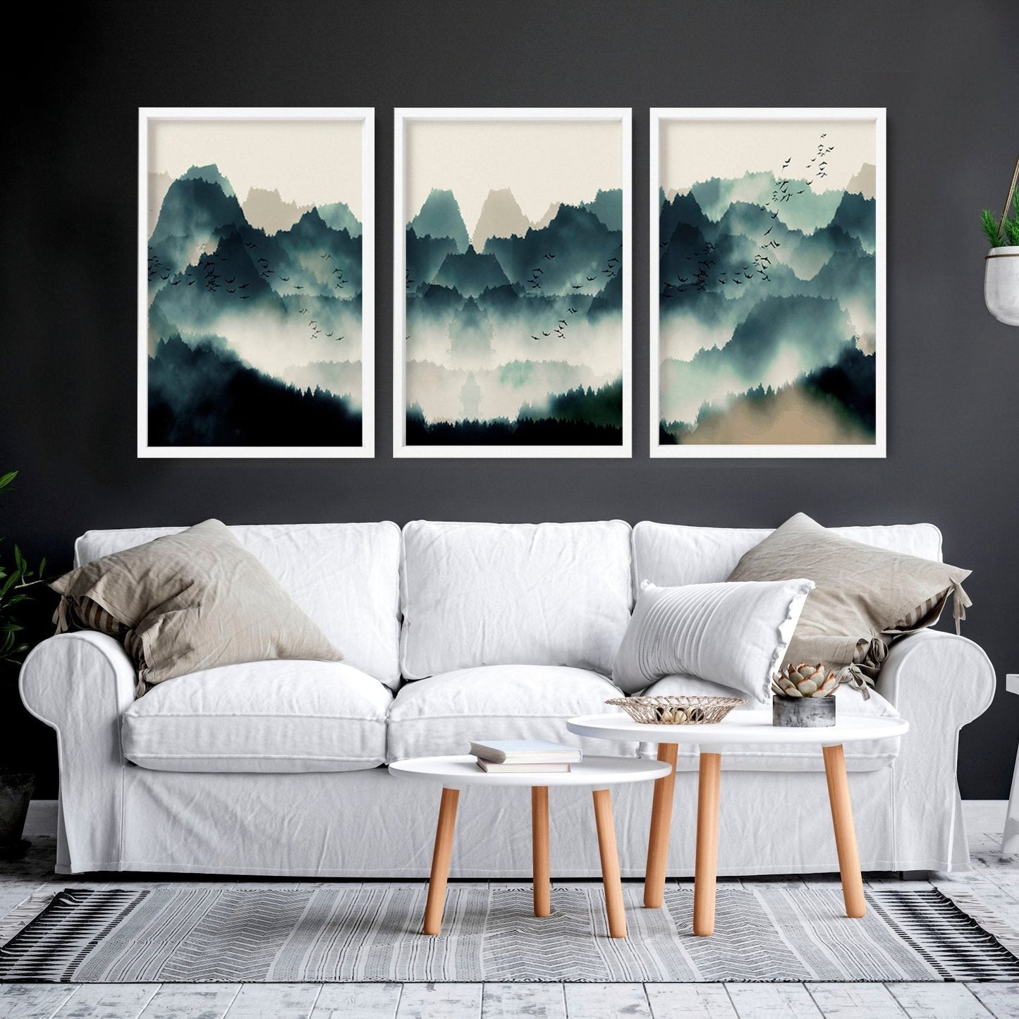Set of 3 framed prints | Large Scandinavian wall art