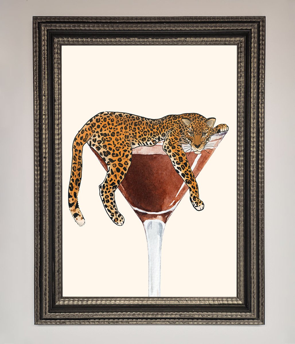 Lazy Leopard Martini Framed Poster