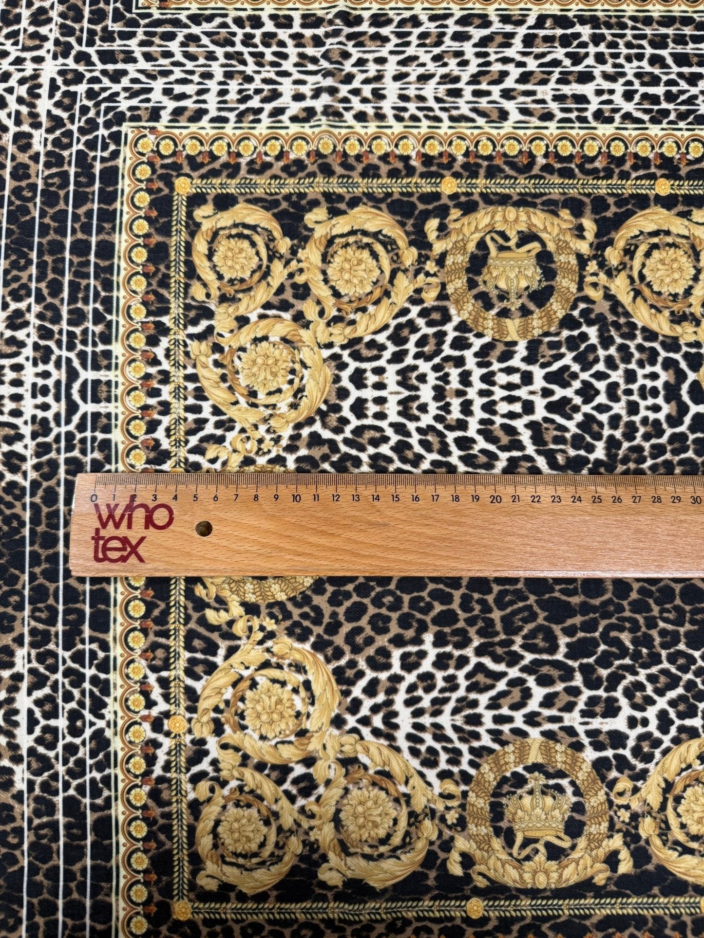 Leopard Gold Baroque Patterned Crepe Fabric by Metre