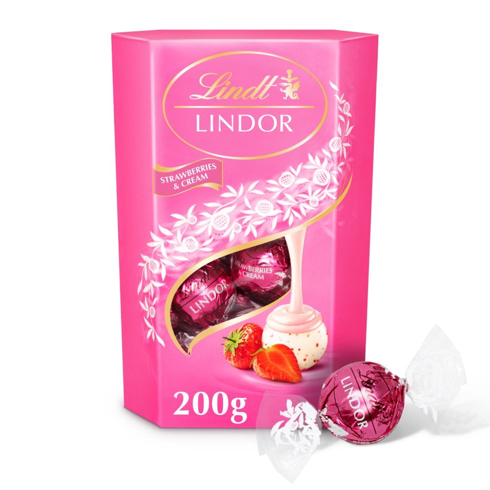 Lindt Lindor Strawberries & Cream Chocolate Truffles Box 200g (Case of 8)
