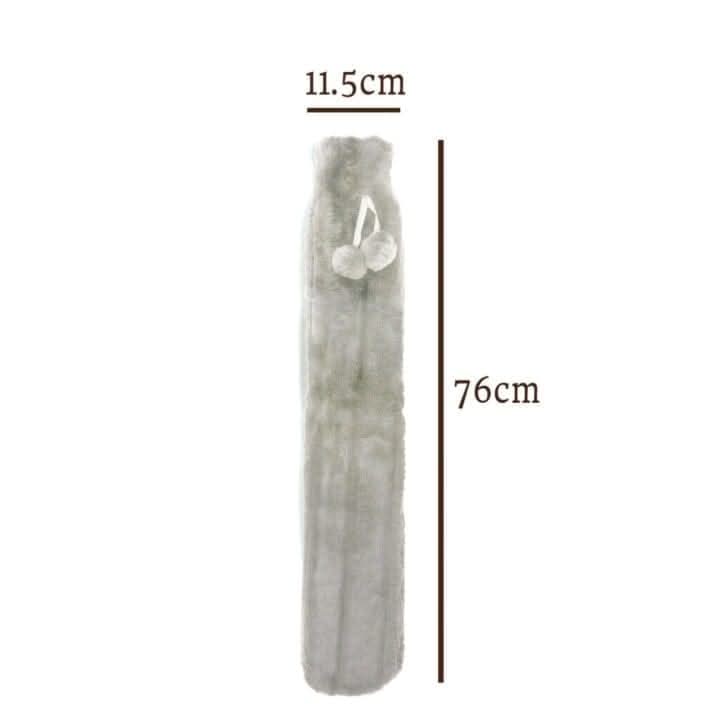 Extra Long Hot Water Bottle with Faux Fur Cover - GREY