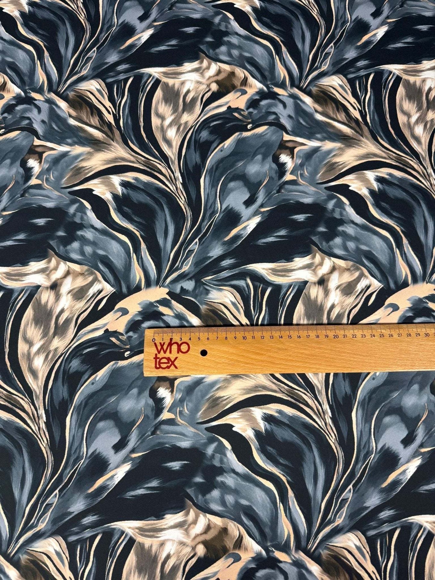 Dark Blue & Marble Print Satin Fabric by Metre