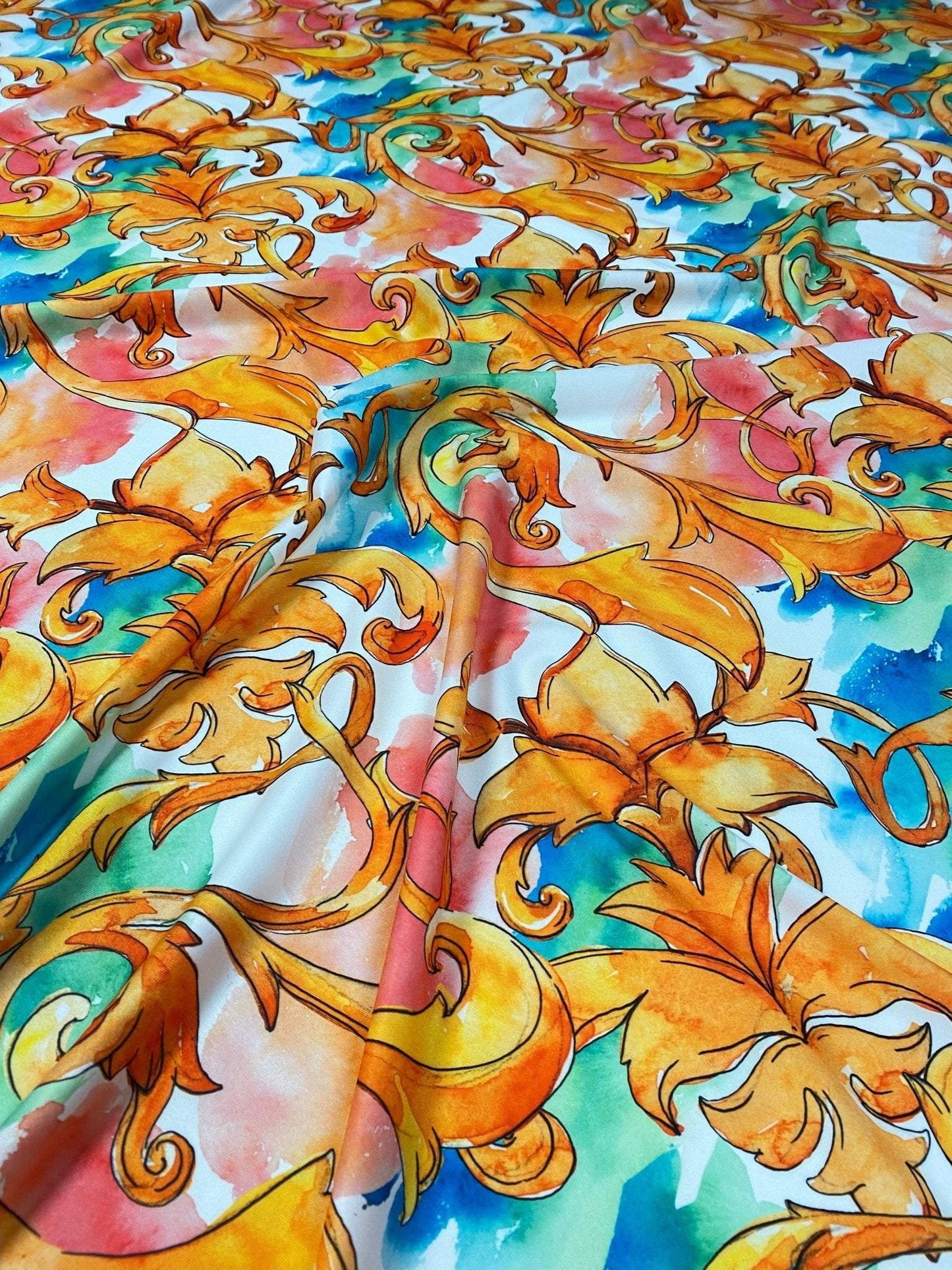 Luxury Ornate Medallion and Chain Print Fabric by Metre