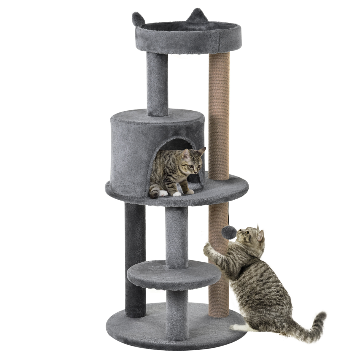 104cm Deluxe Cat Activity Tree w/ Scratching Posts Ear Perch House - Grey