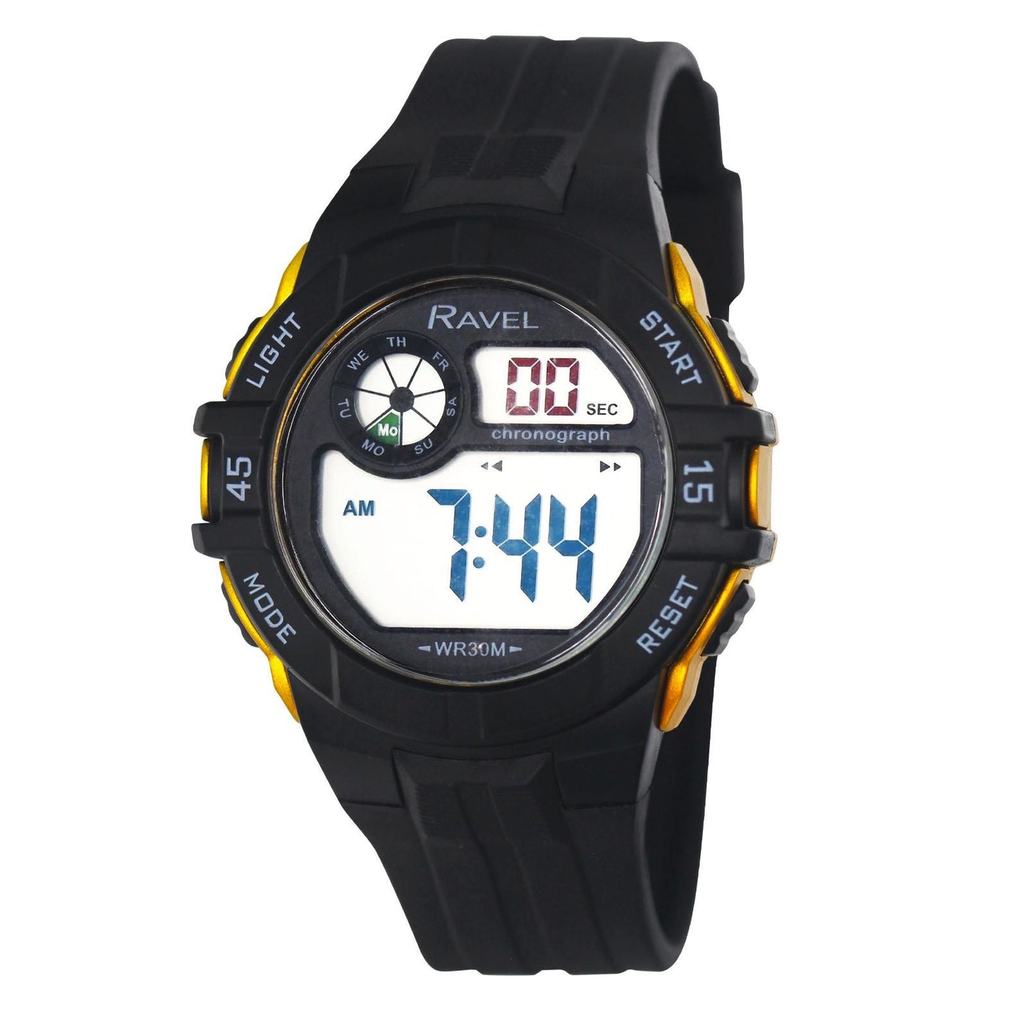 Ravel Ravel Mens 3ATM Digital Sports Black/Gold Watch RDG.14.20