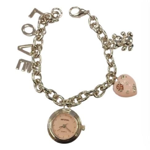 Imperial Imperial Ladies Girls Mini Dial with Hanging LOVE Charms on Bracelet Strap Watch Gift Set IMP753(AL) - CLEARANCE NEEDS RE-BATTERY