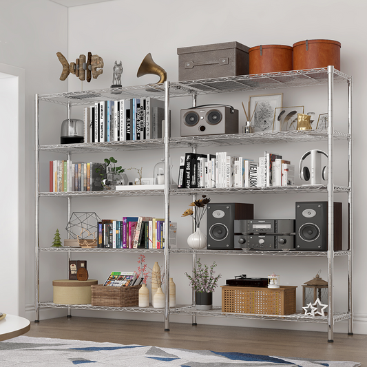 5-layer double row, freely adjustable layer spacing, with adjustable feet, display stand, iron, 177*40*180cm, chrome-plated