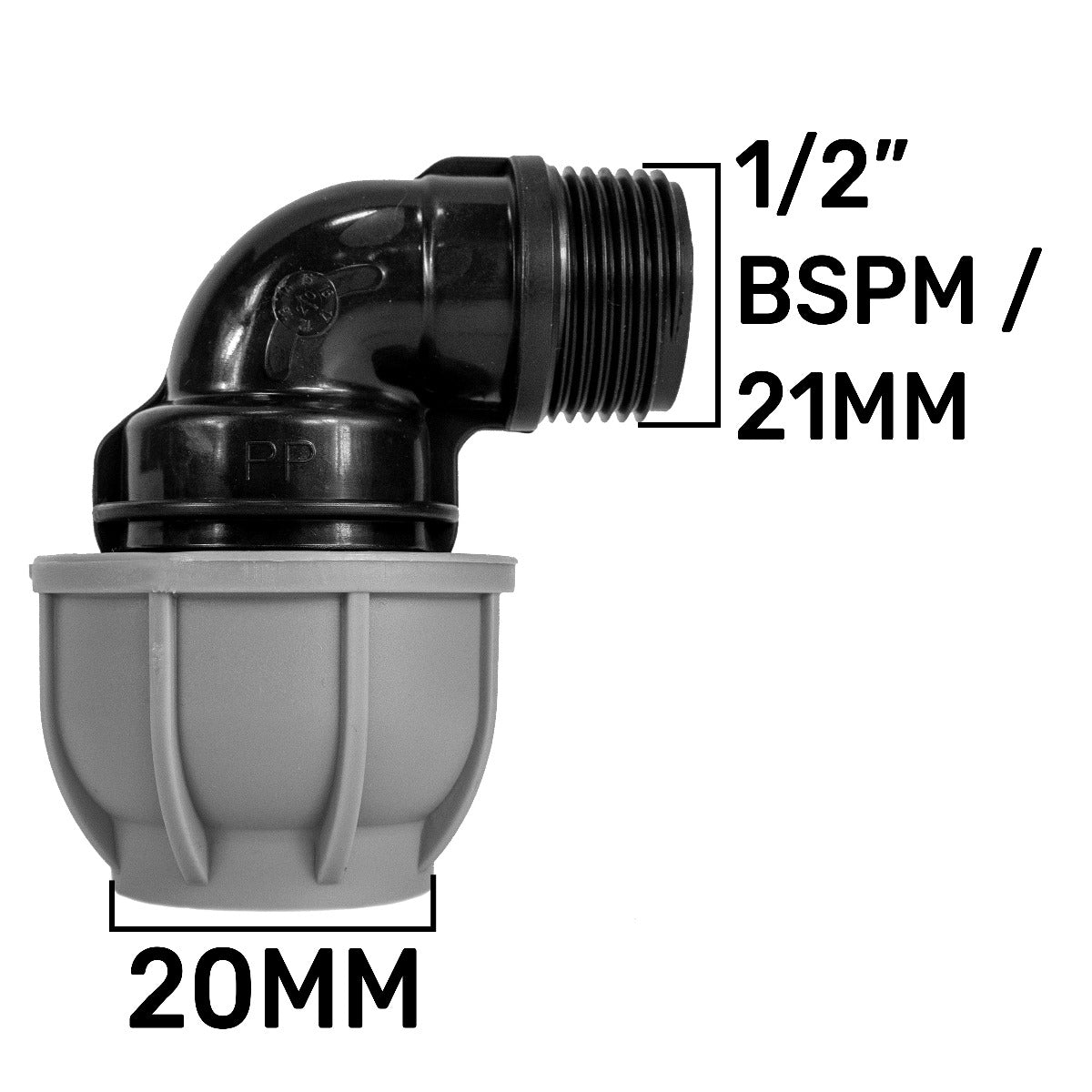 MDPE Elbow 20mm - 1/2in BSPM Drip Irrigation Fitting Pipe and Water Fitting
