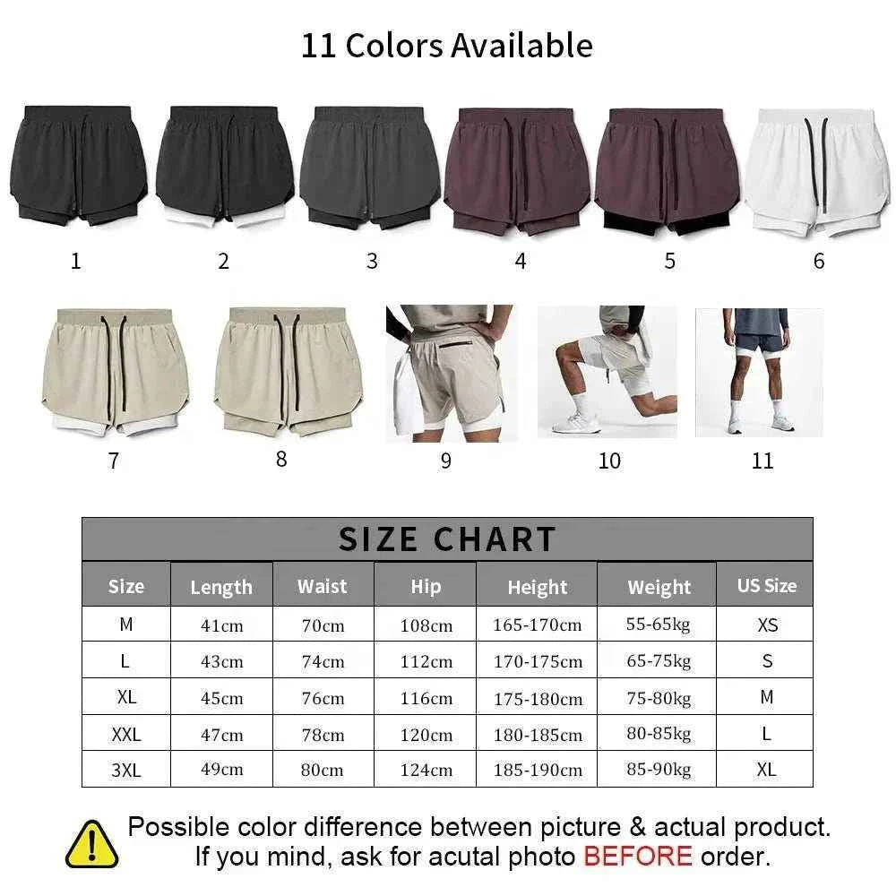 Men 2 in 1 Fitness Gym Shorts With Towel Loop Breathable Shorts
