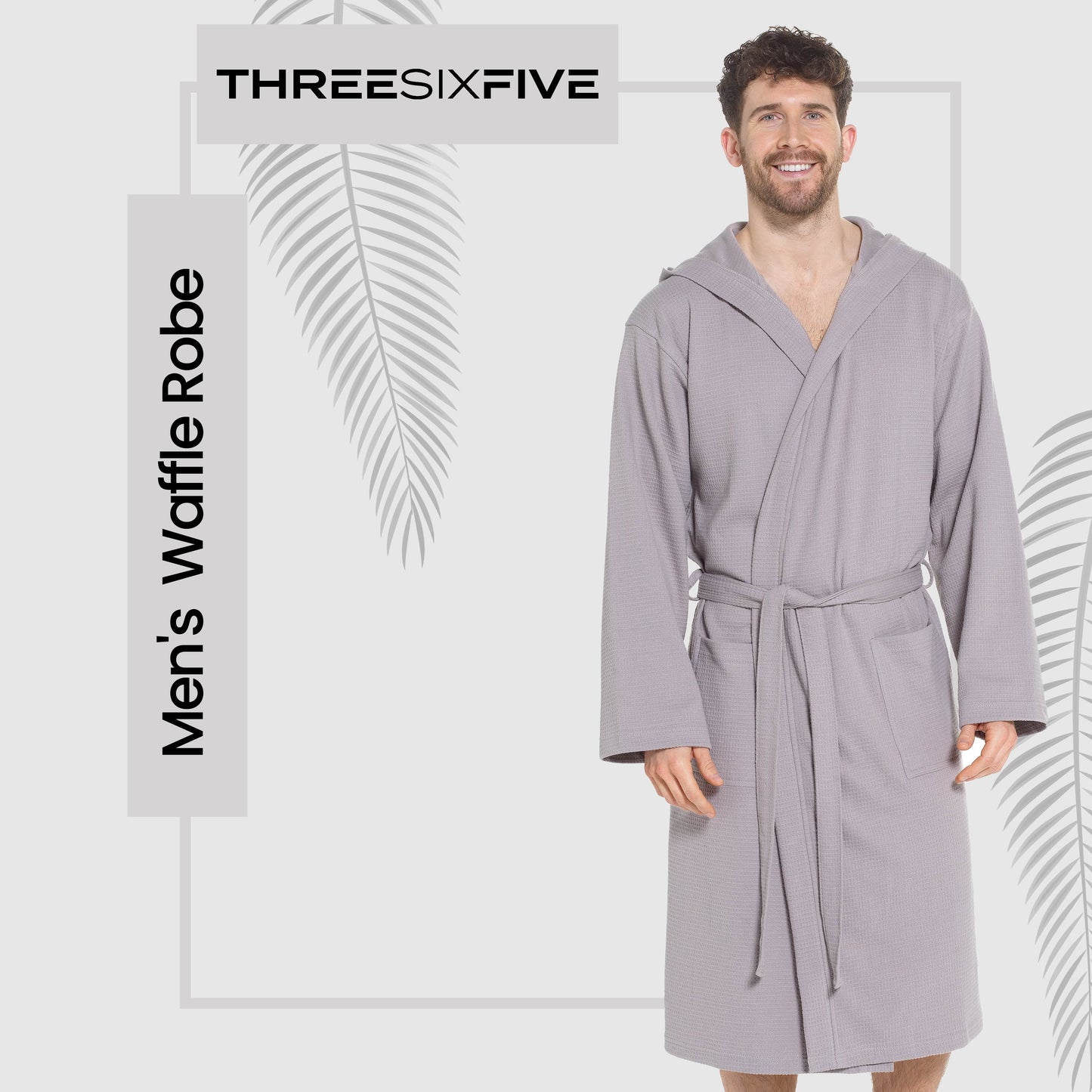 Sock Stack Mens Hooded Waffle Cotton Bathrobe Grey 100% Cotton Super Absorbent Super Soft Cosy Dressing Gown