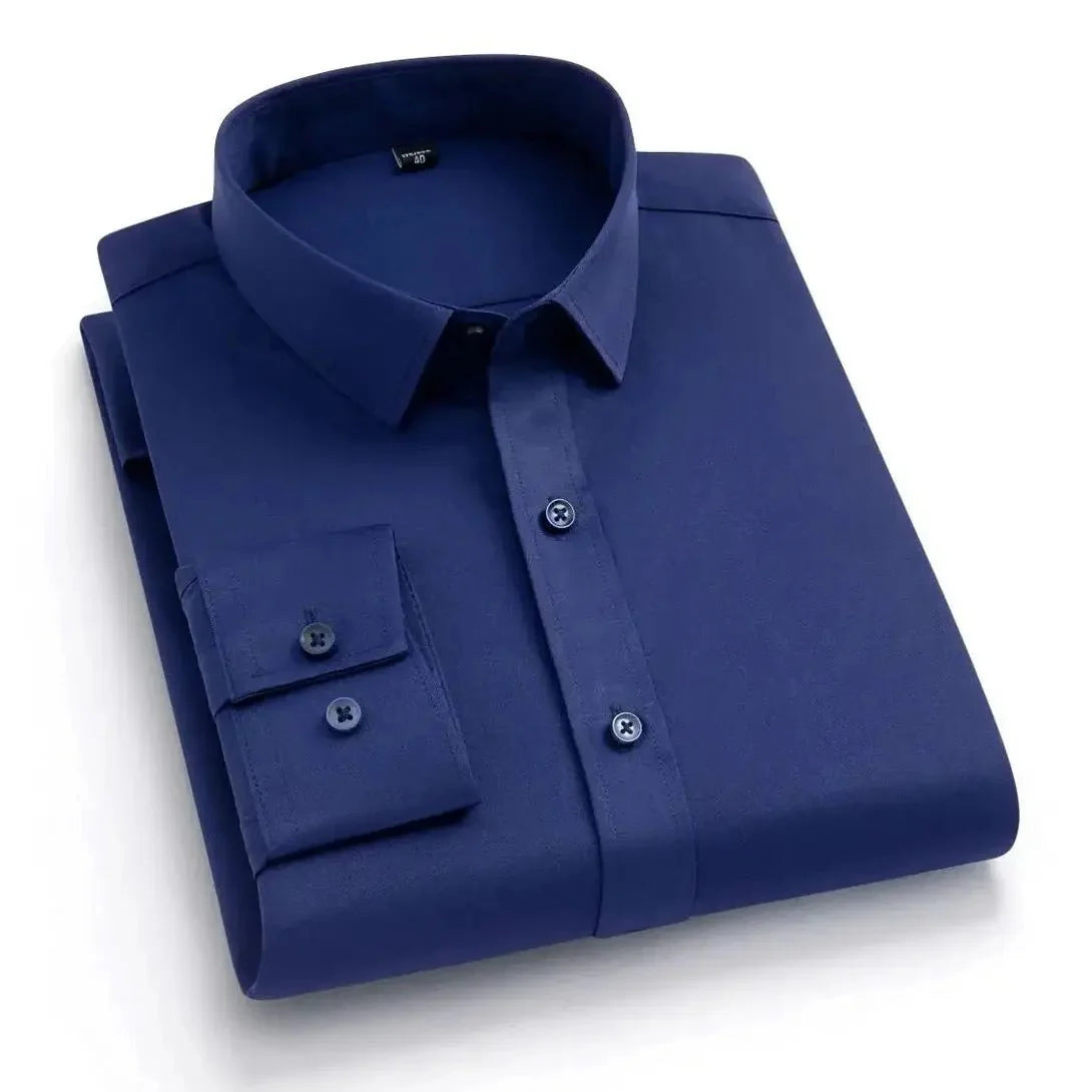 Men's long-sleeved, non-iron, elastic dress shirt for professional work attire. Stand-up collar (55-105kg)