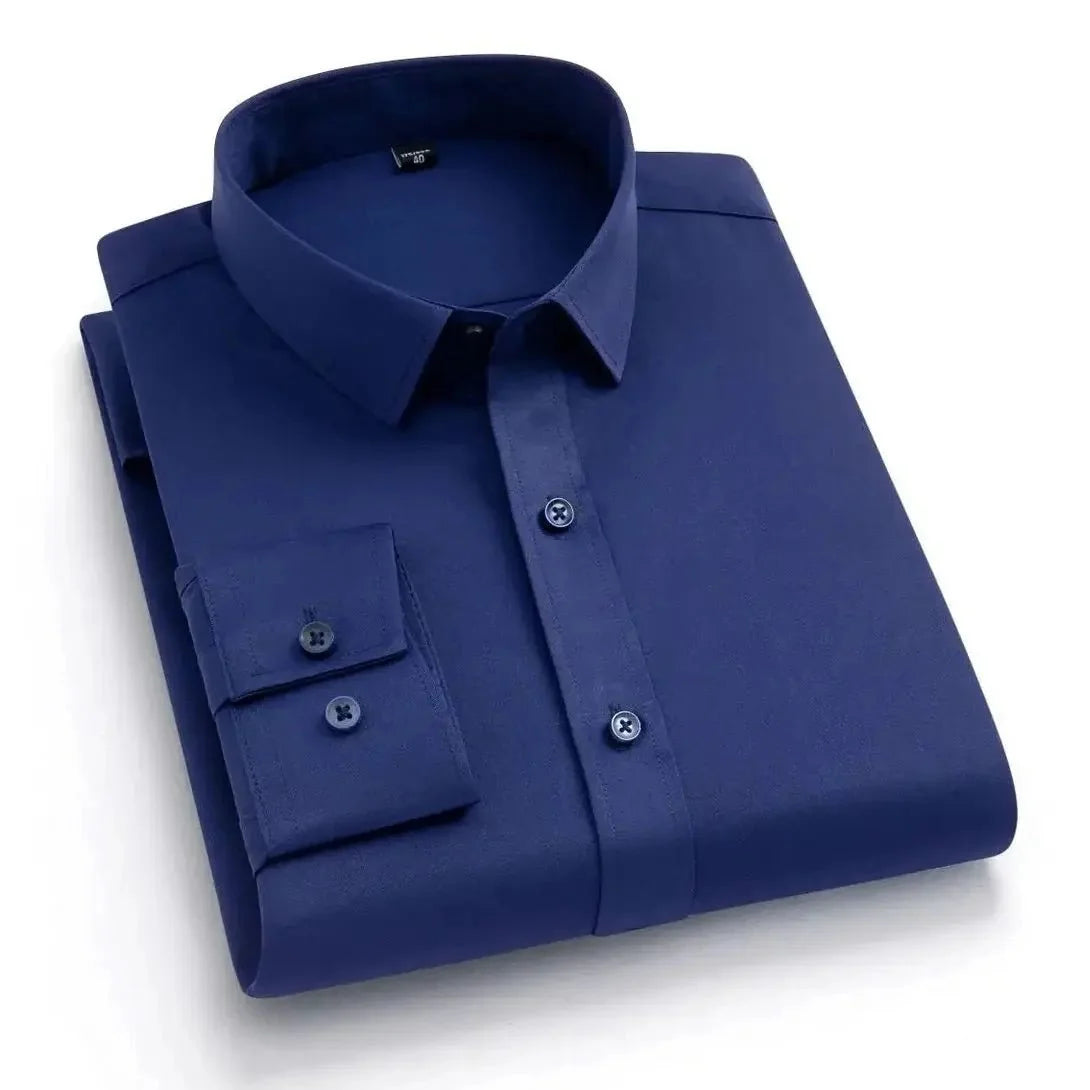 Men's long-sleeved, non-iron, elastic dress shirt for professional work attire. Stand-up collar (55-105kg)