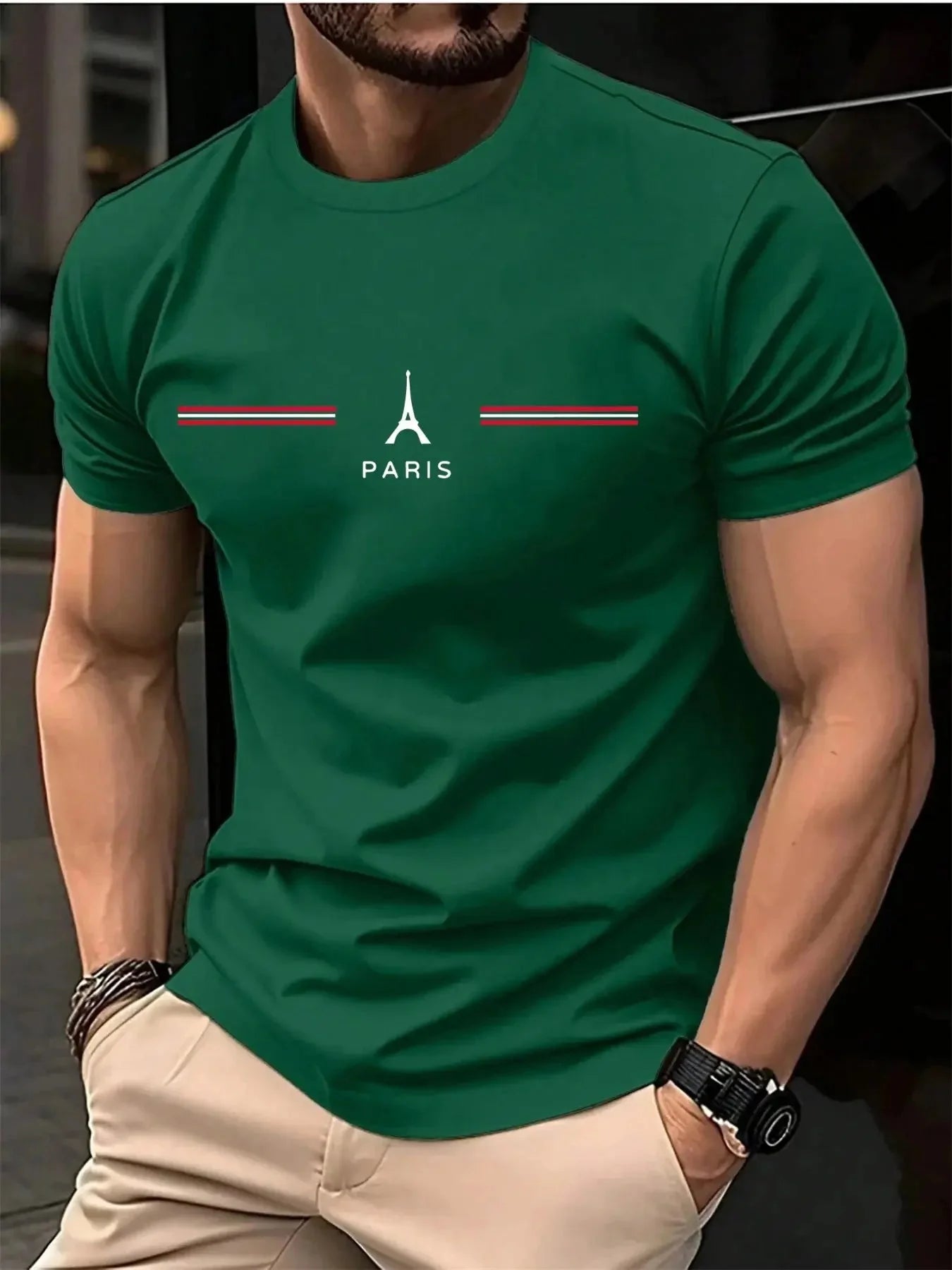Men's Oversized Cotton T-Shirt – Paris Letter Print, Summer Casual