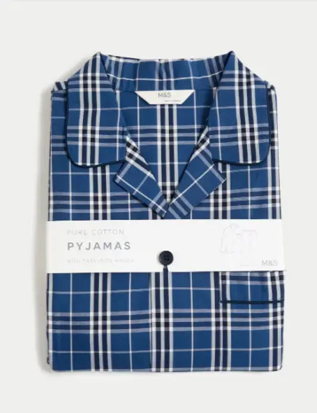 Mens Pure Cotton Checked Pyjama Set