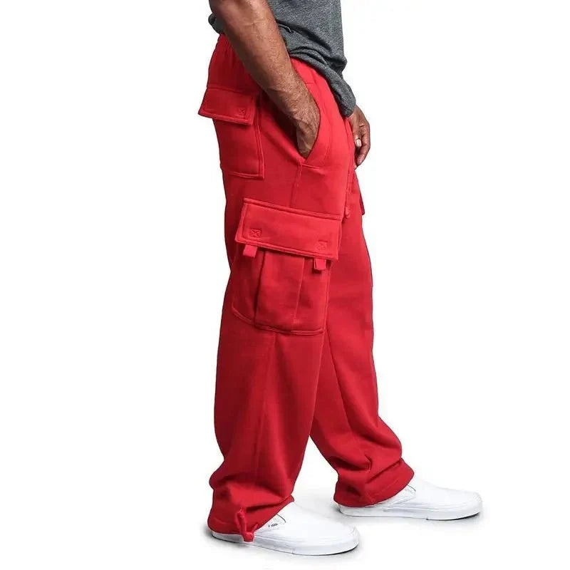 Men's Straight Fit Joggers – Oversized Multi-Pocket Sweatpants for Sports & Streetwear
