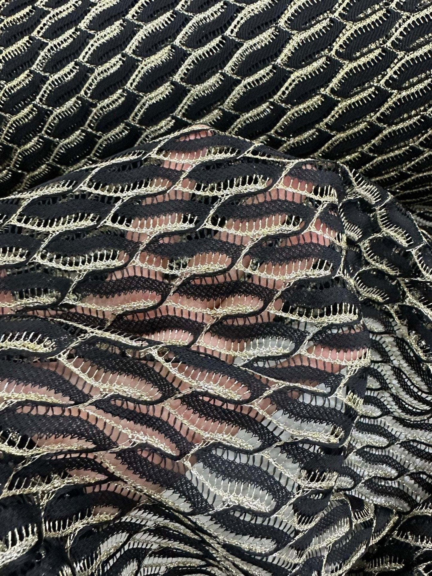 Black Zigzag Mesh Lace Fabric for Elegant Designs