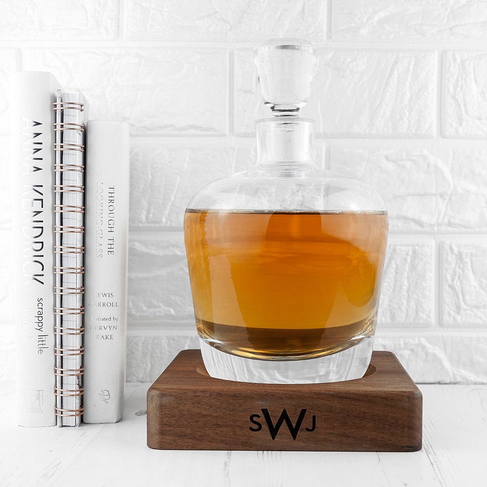 Monogrammed Lsa Whisky Decanter & Walnut Base