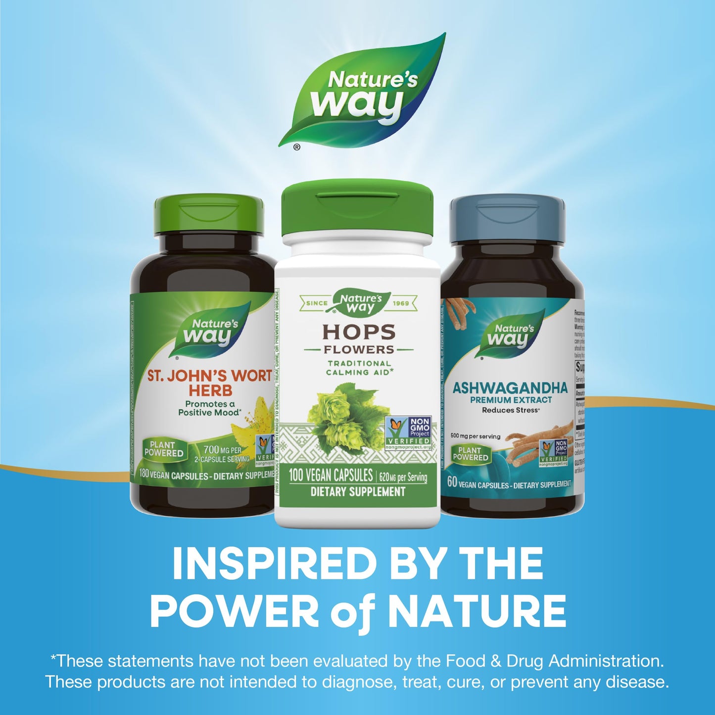 Nature's Way Hops Flowers – Calming Herbal Supplement, 620 mg/2-Capsule Serving, 100 Capsules, Vegan & Gluten Free