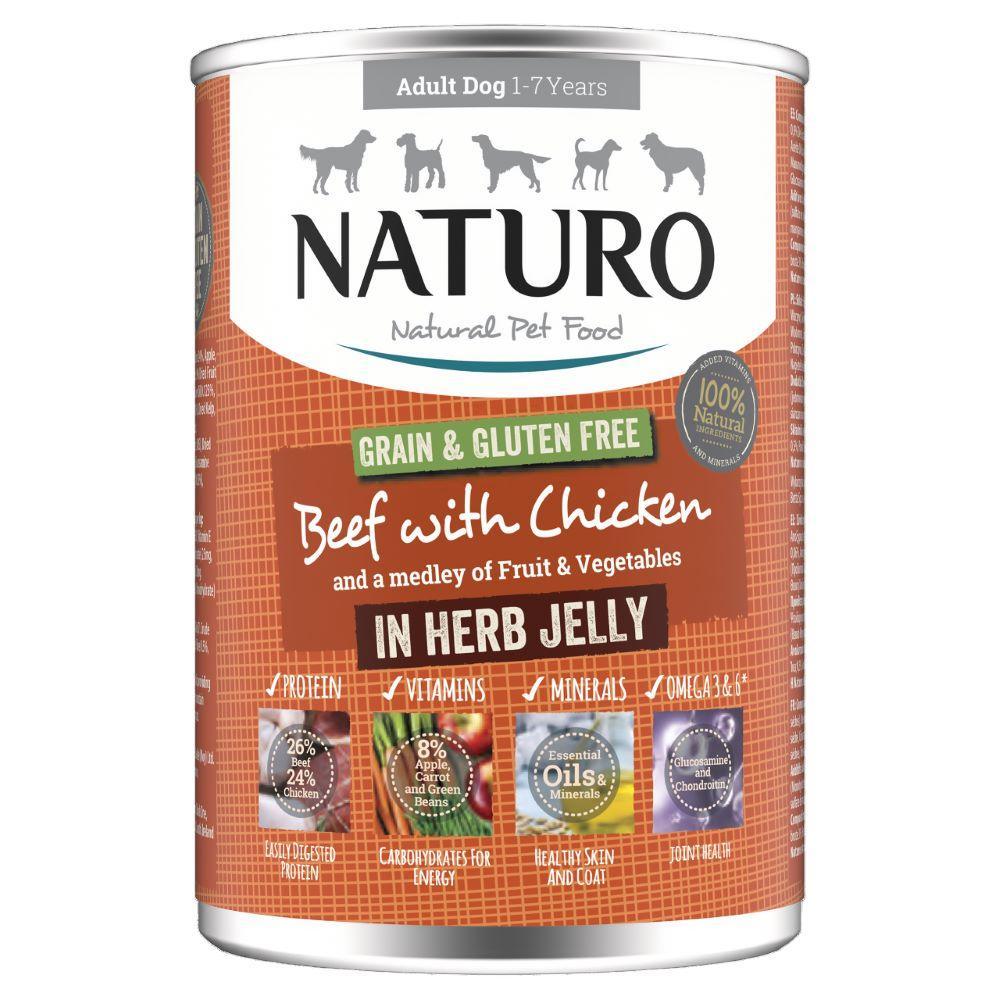 Naturo Adult Grain and Gluten Free Beef with Chicken in Herb Jelly 390g - Case of 12