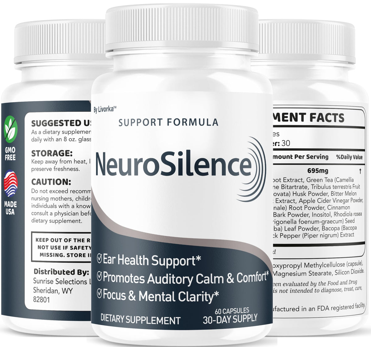 NeuroSilence Capsules (3 Pack) - Ear Health Support, 180 Capsules