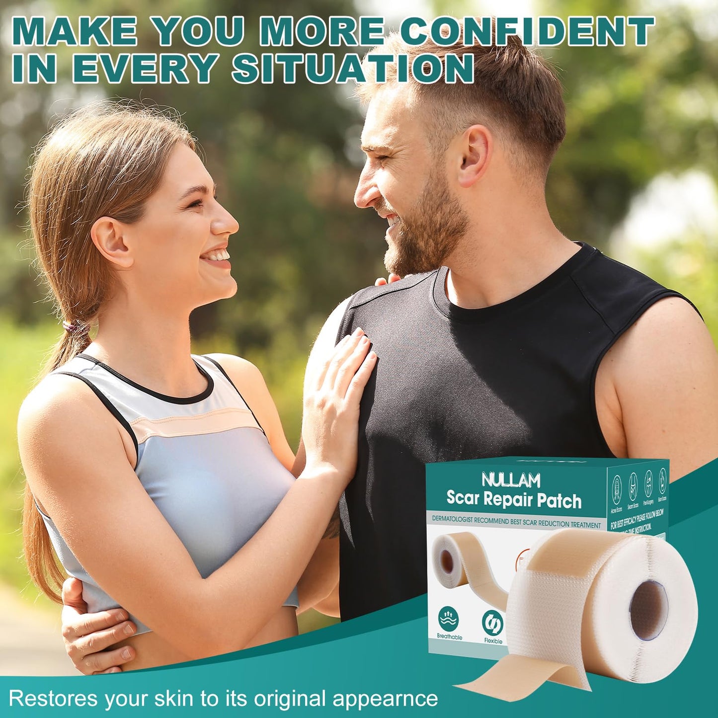 Nullam Silicone Scar Sheets & Tape Roll (1.6 x 59 in) for Surgical, C-Section & Keloid Scars