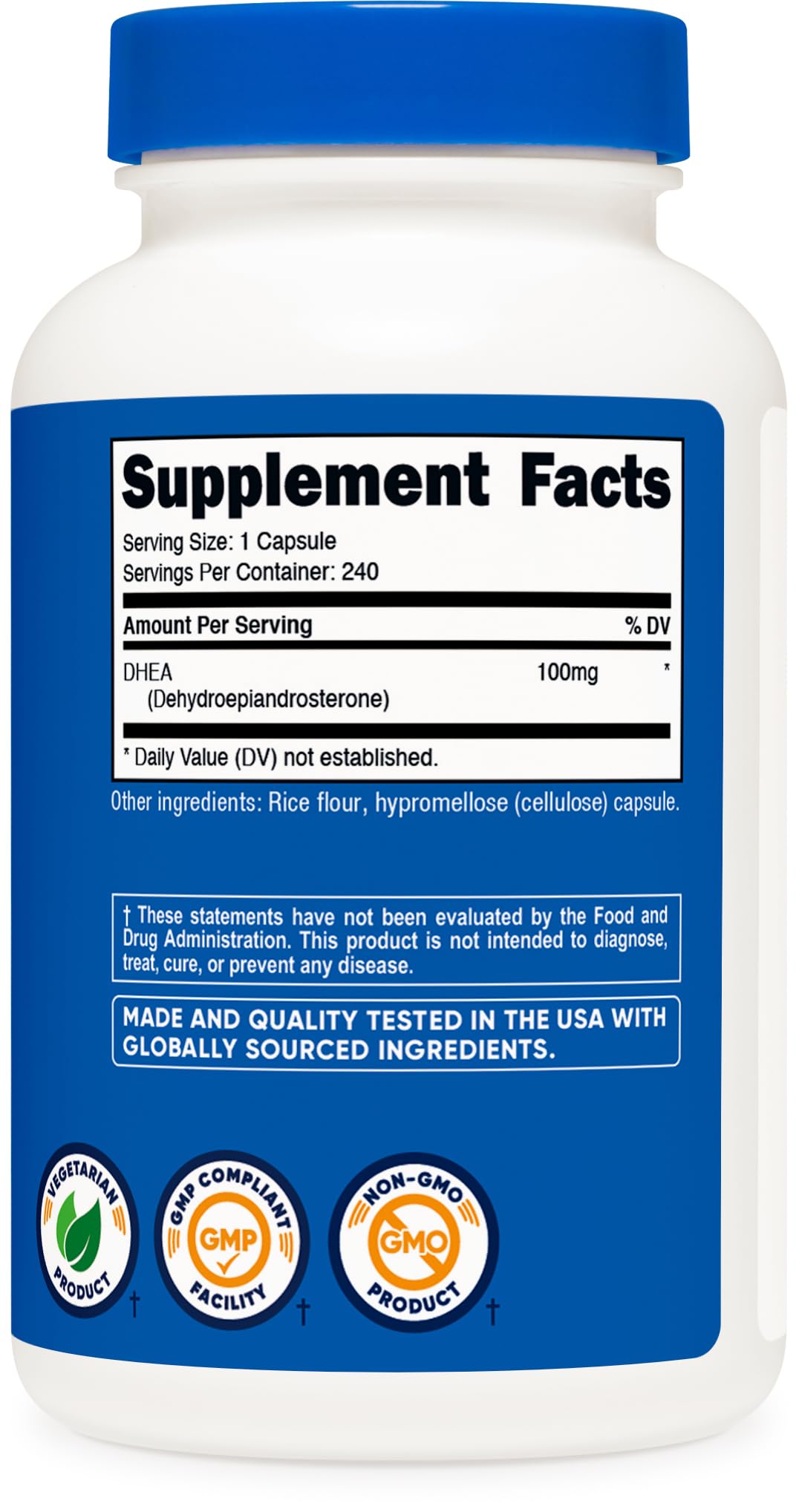 Nutricost DHEA 100mg, 240 Capsules - Gluten Free, Soy Free, Non-GMO, Supplement