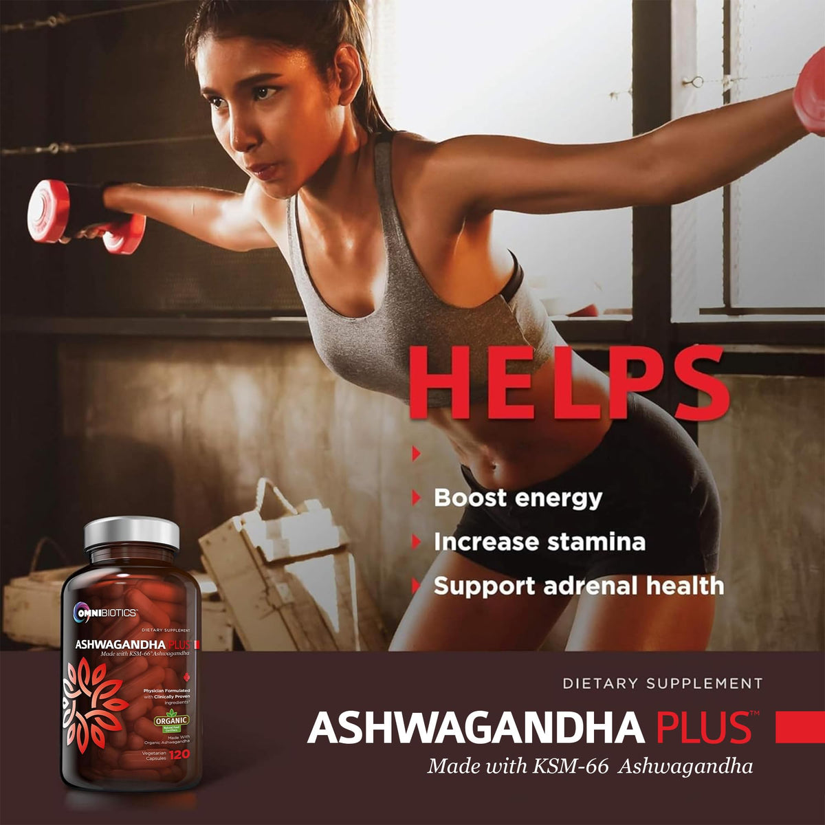 OmniBiotics Organic Ashwagandha ā 1300mg Total Strength, 120 Vegan Caps