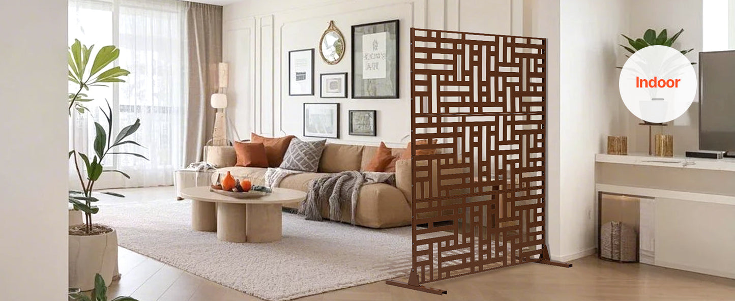 VEVOR Metal Privacy Screen Freestanding Outdoor Divider with Stand 3-Panel Decorative Garden Steel Privacy Fence for Balcony